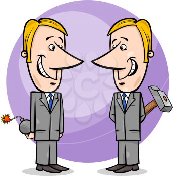 Concept Cartoon Illustration of Two Businessmen or Politicians Pretending Friendship
