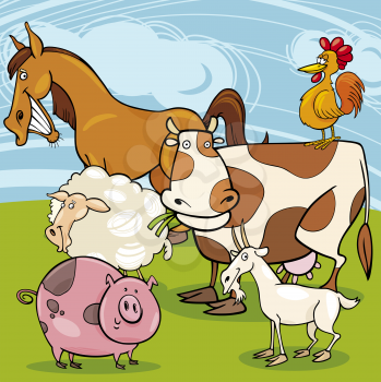 Cartoon Illustration of Cute Farm Animals Characters Group