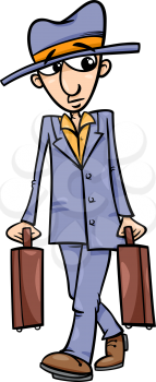 Cartoon Illustration of Funny Man with Suitcases