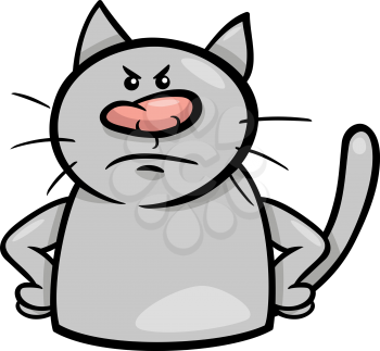Cartoon Illustration of Funny Cat Expressing Angry Mood or Emotion