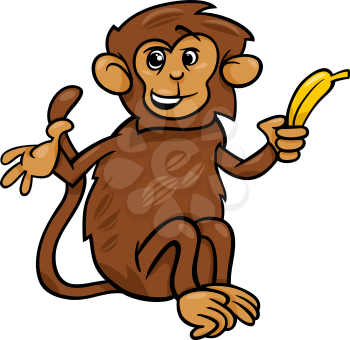 Cartoon Illustration of Cute Monkey with Banana