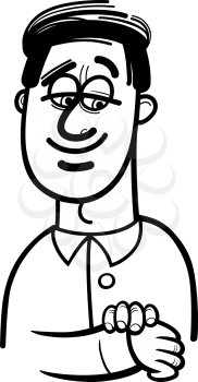 Black and White Cartoon Illustration of Happy Man Character Smiling for Coloring Book