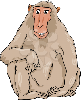 Cartoon Illustration of Funny Macaque Monkey Primate Animal