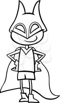 Black and White Cartoon Illustration of Cute Boy in Superhero Costume for Coloring Book