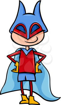 Cartoon Illustration of Cute Boy in Superhero Costume