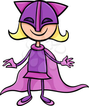 Cartoon Illustration of Cute Girl in Superhero Costume