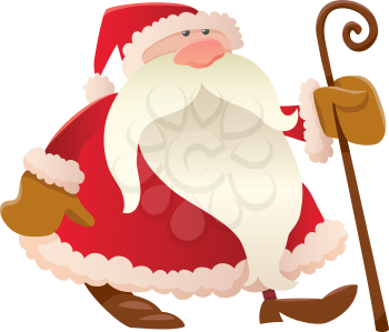 Cartoon Illustration of Santa Claus with Cane