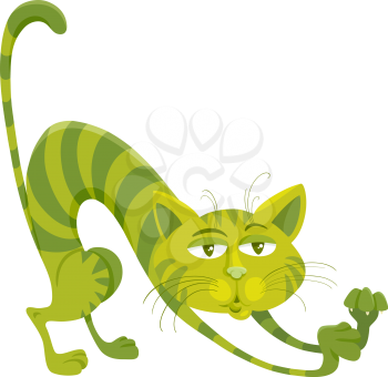 Cartoon Illustration of Funny Green Cat Character