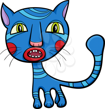 Cartoon Illustration of Funny Blue Cat or Kitten
