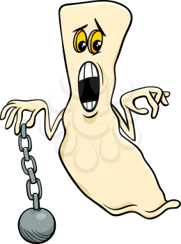 Cartoon Illustration of Funny Ghost Halloween or Fantasy Character with Chain