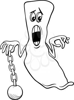 Black and White Cartoon Illustration of Funny Ghost Halloween or Fantasy Character with Chain for Coloring Book