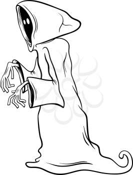 Black and White Cartoon Illustration of Funny Ghost or Phantom Halloween Character for Coloring Book