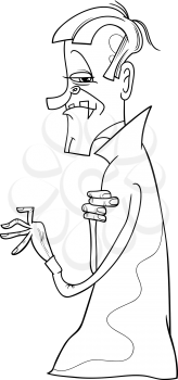 Black and White Cartoon Illustration of Scary Vampire or Count Dracula for Coloring Book
