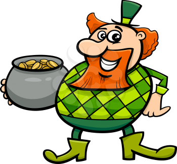 Cartoon Illustration of Leprechaun with Pot of Gold on Saint Patrick Day Holiday