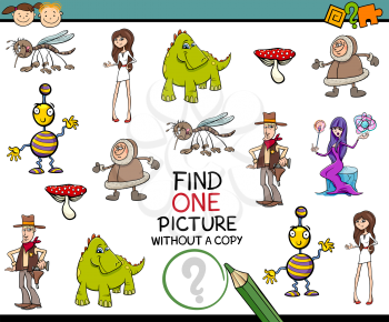 Cartoon Illustration of Finding Single Picture Educational Task for Preschool Children