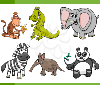 Cartoon Illustration of Wild Animal Characters Set