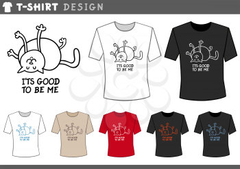 Illustration of T-Shirt Design Template with Happy Cat and Caption