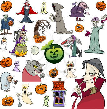 Cartoon Illustration of Halloween Holiday Design Elements Set