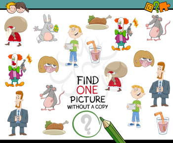 Cartoon Illustration of Educational Activity of Finding Picture without Pair for Children