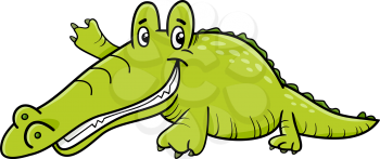 Cartoon Illustration of Crocodile or Alligator Reptile Animal Character