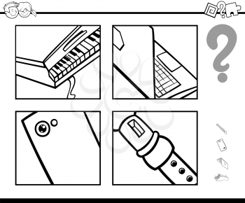 Black and White Cartoon Illustration of Educational Game of Guessing Objects for Children Coloring Page