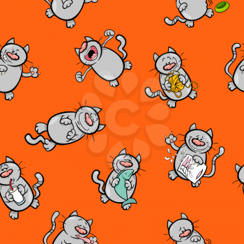 Cartoon Illustration of Cats Animal Characters Wallpaper or Wrapping Paper Design