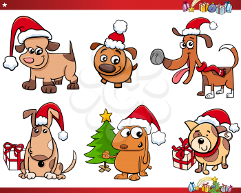 Cartoon Illustration of Dogs Animal Characters on Christmas Set