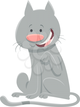 Cartoon Illustration of Happy Gray Cat Animal Mascot Character