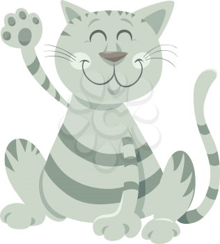 Cartoon Illustration of Funny Tabby Cat Animal Mascot Character