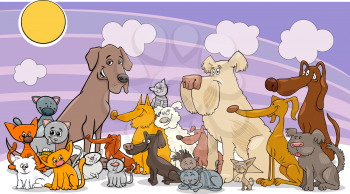 Cartoon Illustration of Dogs and Cats Animal Comic Characters Group