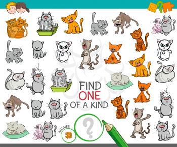 Cartoon Illustration of Find One of a Kind Picture Educational Activity Game for Children with Cats or Kittens Funny Animal Characters