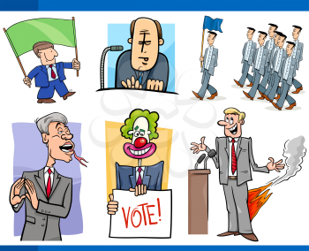 Set of Humorous Cartoon Concept Illustrations of Politics and Politicians
