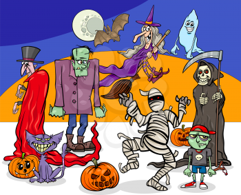 Cartoon Illustration of Halloween Holiday Monsters and Creatures Group