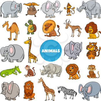 Cartoon Illustration of Wild Animal Characters Large Set