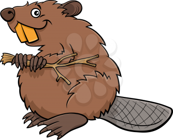 Cartoon illustration of funny beaver wild animal character