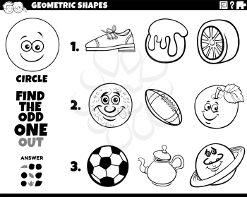 Black and White Cartoon Illustration of Circle Geometric Shape Educational Game for Children Coloring Book Page