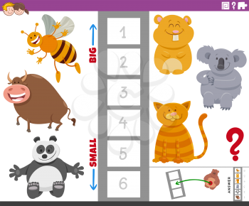 Cartoon Illustration of Educational Game of Finding the Largest and the Smallest Animal Species with Comic Characters for Kids