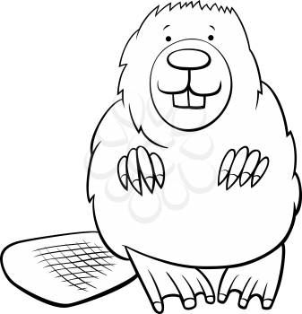 Black and White Cartoon Illustration of Funny Beaver Wild Animal Character Coloring Book Page