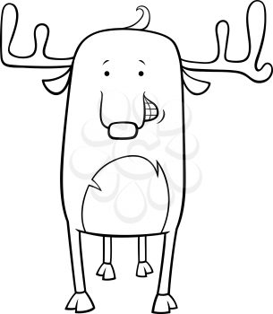 Black and White Cartoon Illustration of Funny Deer Wild Animal Character Coloring Book Page