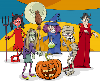 Cartoon Illustration of Halloween Holiday Comic Characters Group
