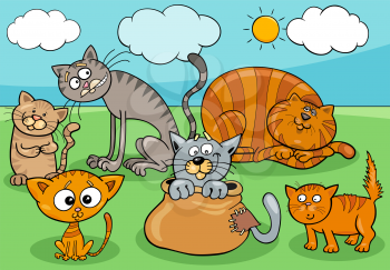Cartoon Illustration of Cats and Kittens Comic Animal Characters Group