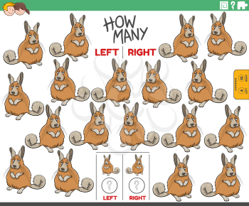 Cartoon illustration of educational task of counting left and right oriented pictures of viscacha animal character