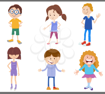 Cartoon illustration of happy children and teenagers comic characters set