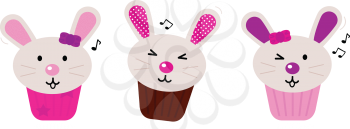 Royalty Free Clipart Image of  Rabbit Cupcakes