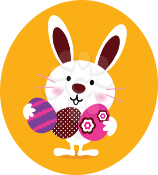 Royalty Free Clipart Image of an Easter Bunny Holding Eggs
