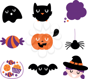 Halloween seasonal icons. Vector cartoon
