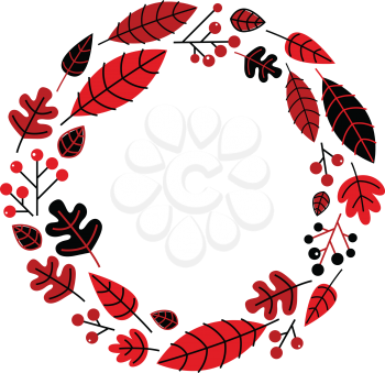 Retro christmas wreath with leaves and ashberry. Vector illustration