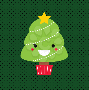 Merry Christmas Kawaii tree. Vector Illustration
