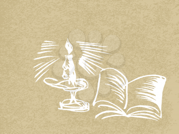 Royalty Free Clipart Image of a Candle and Book