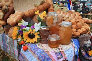 honey and bread on rural market